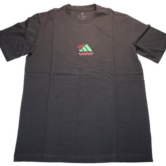 Adidas Mens Medium Lounge Pizza Graphic T-Shirt π Black 100% Cotton Casual Tee - Picture 1 of 9